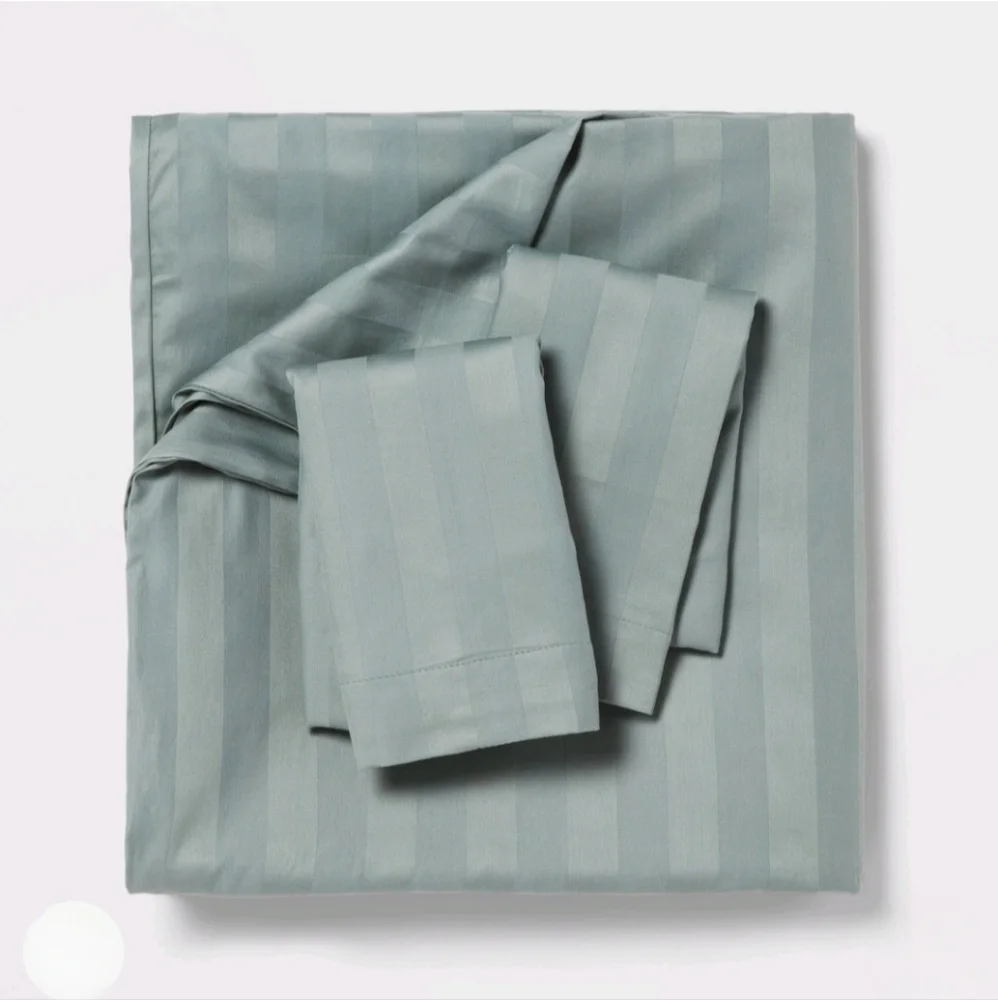 Threshold 3pc King Luxe Striped Damask Duvet Coverand Sham Set Light Teal Green